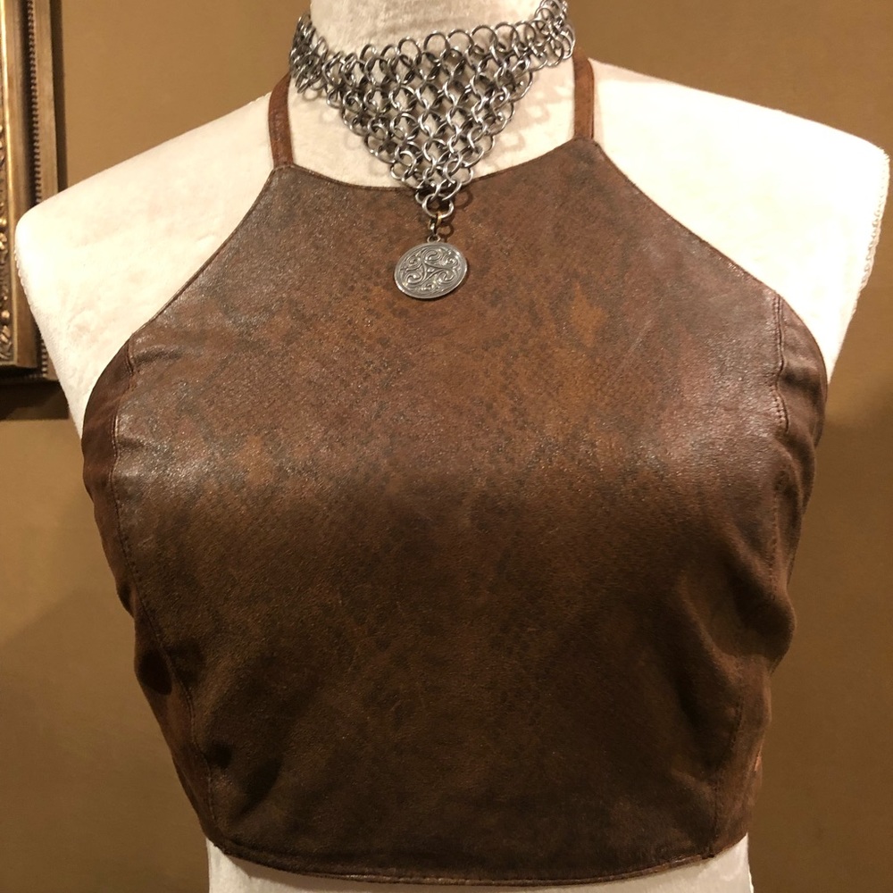 Easy Rider halter top, size medium, black and brown suede.